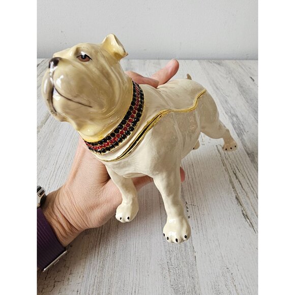 Kalifano bulldog jeweled trinket box jewelry rhinestone hinged dog large unique - Picture 6 of 9